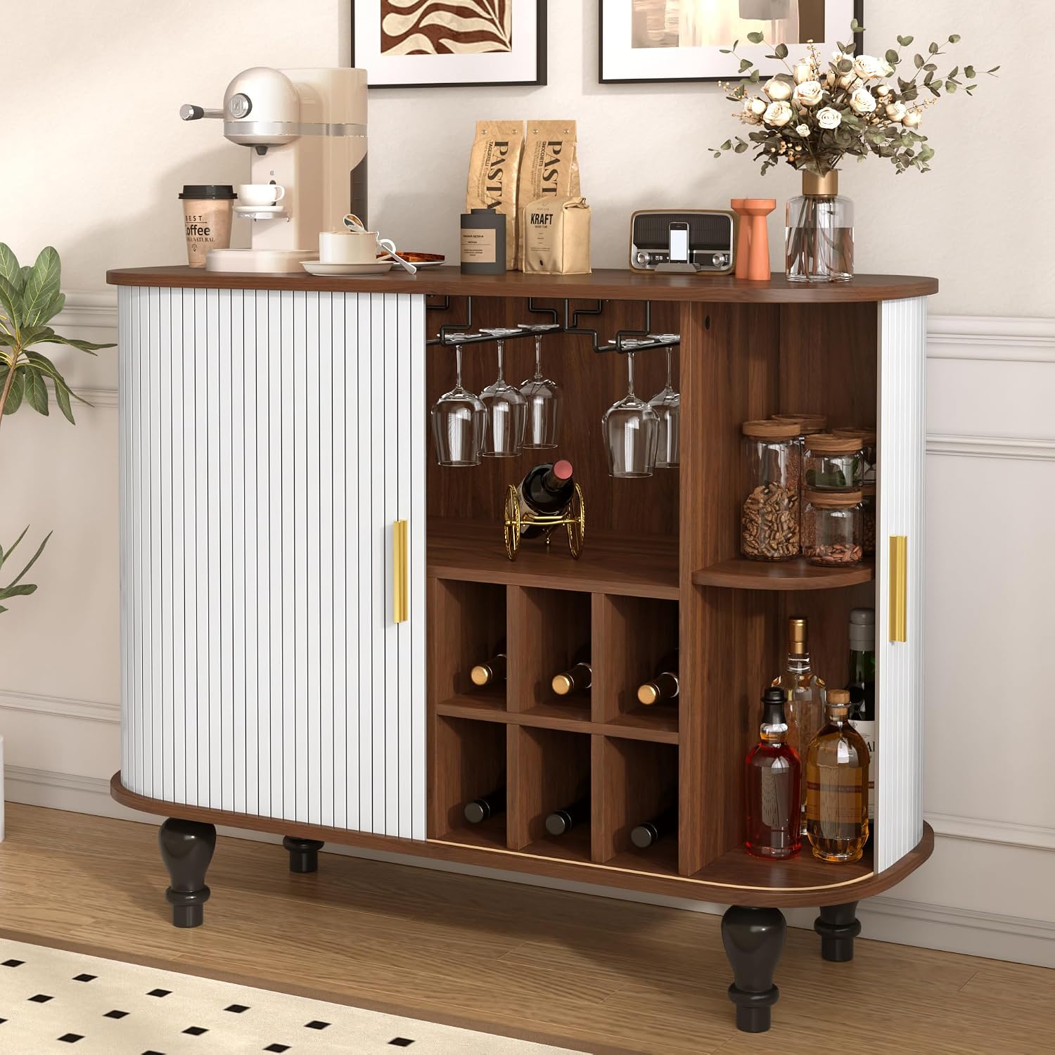 Home Bar And Cabinet - Mobile Bar Bianco con 6 Porta