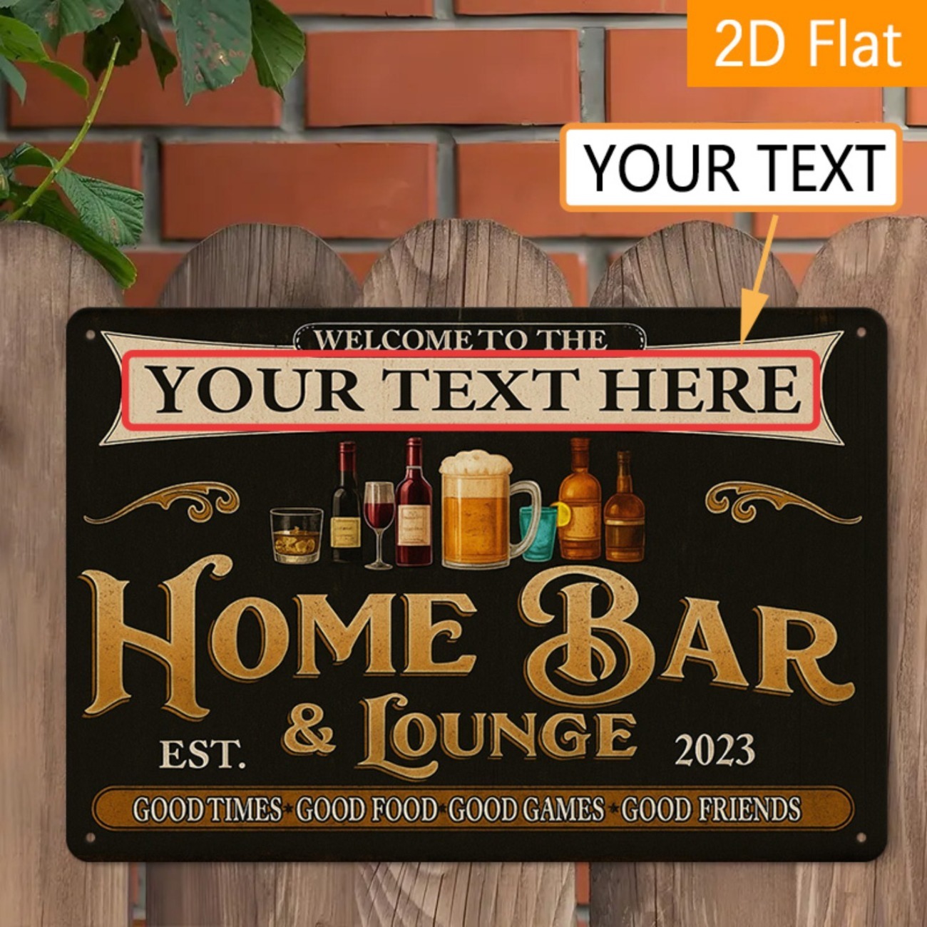 Home Bar Lounge - Insegna in Metallo Personalizzata Vintage per